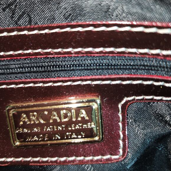 ARCADIA EUC XL BURGANDY ITALIAN LEATHER PATENT TOTE
